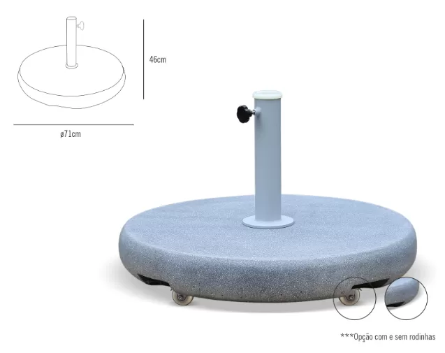 Base para Ombrelone em Granilite 90kg Prolongador com Rodízio