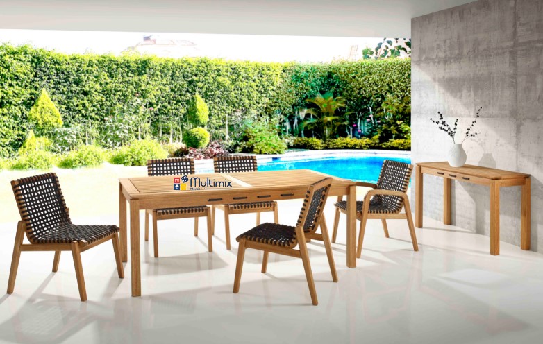 Mesa de Jantar em Madeira Corda Preta | Linha Traço - Alt. 0,75 cm X Larg. 2,20 cm X Prof. 0,93 cm - Espaço Casa e Jardim