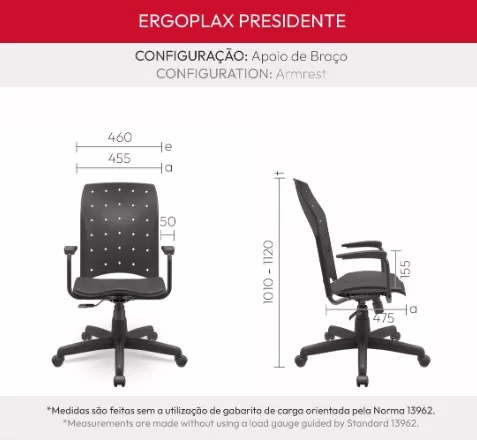 Cadeira Ergoplax Mais Presidente giratória | Com braços - Assento estofado