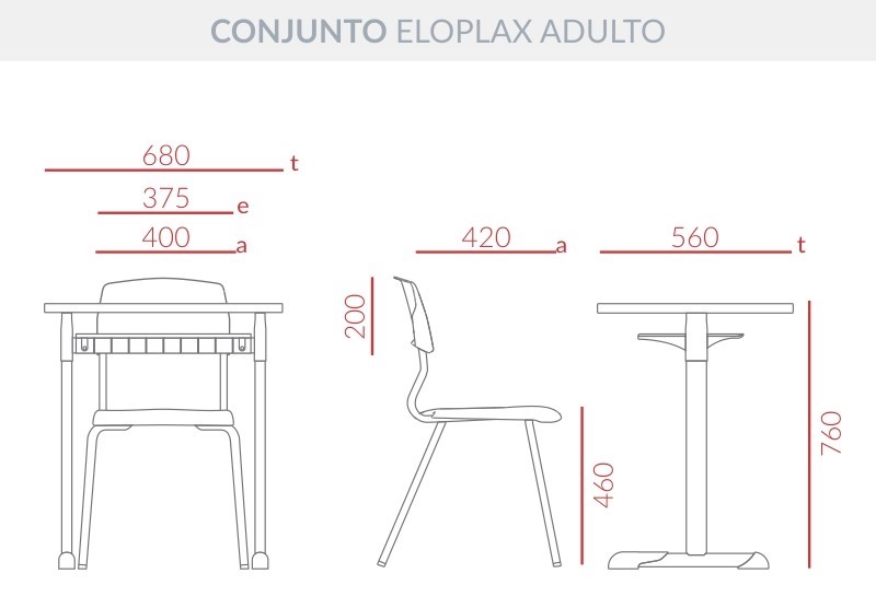 Conjunto Mesa e Cadeira Escolar Eloplax Adulto