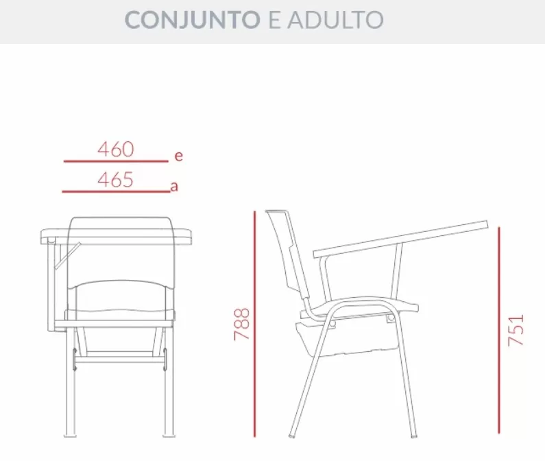 Carteira com prancheta fixa lateral Ergoplax - Conjunto JUVENIL *assento estofado